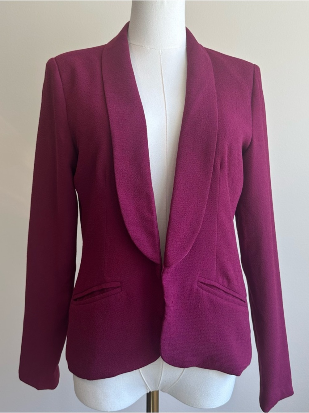 Decree Magenta Shawl Collar Open Blazer | SIZE M